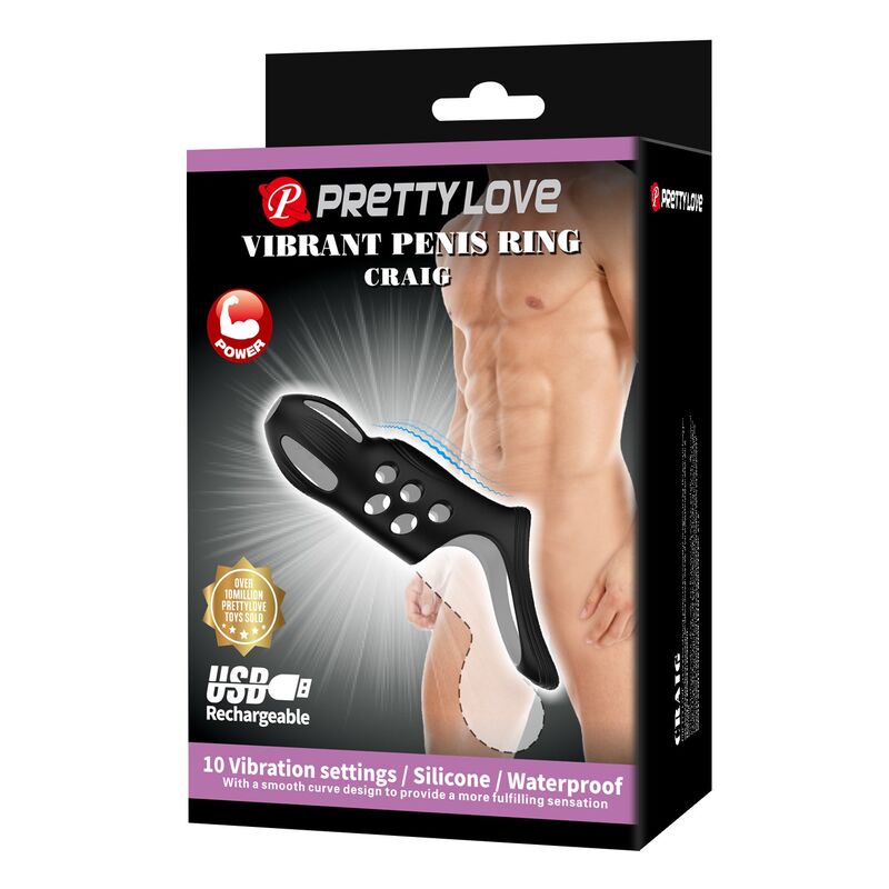 PRETTY LOVE - CRAIG ANNEAU PÉNIS VIBRANT RECHARGEABLE NOIR