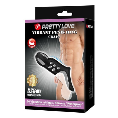 PRETTY LOVE - CRAIG ANNEAU PÉNIS VIBRANT RECHARGEABLE NOIR