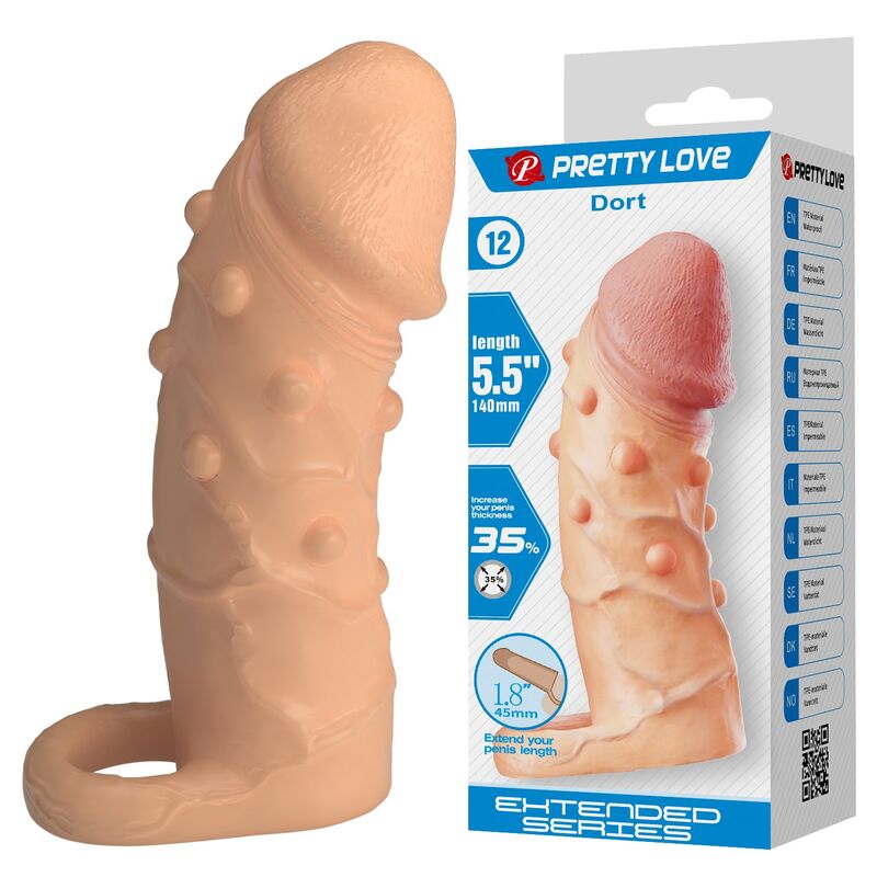PRETTY LOVE - MANCHON D'EXTENSION PÉNIENNE DORT 14 CM Ø 4 CM NATUREL