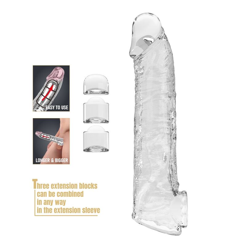 PRETTY LOVE - MANCHON D'EXTENSION DE PÉNIS AJUSTABLE 26 CM Ø 4 CM TRANSPARENT