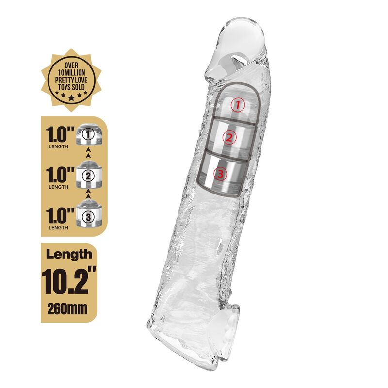 PRETTY LOVE - MANCHON D'EXTENSION DE PÉNIS AJUSTABLE 26 CM Ø 4 CM TRANSPARENT