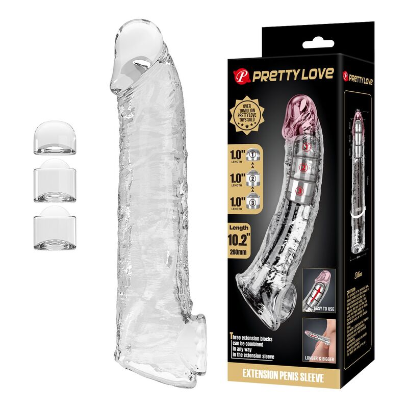 PRETTY LOVE - MANCHON D'EXTENSION DE PÉNIS AJUSTABLE 26 CM Ø 4 CM TRANSPARENT