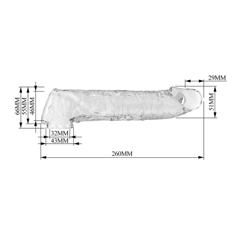 PRETTY LOVE - MANCHON D'EXTENSION DE PÉNIS AJUSTABLE 26 CM Ø 4 CM TRANSPARENT