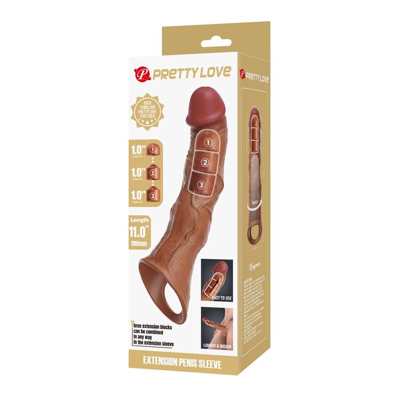PRETTY LOVE - MANCHON D'EXTENSION PÉNIENNE AJUSTABLE 28 CM Ø 4,5 CM MARRON
