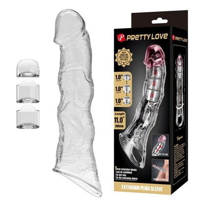 PRETTY LOVE - MANCHON D'EXTENSION PÉNIENNE AJUSTABLE 28 CM Ø 4,5 CM TRANSPARENT