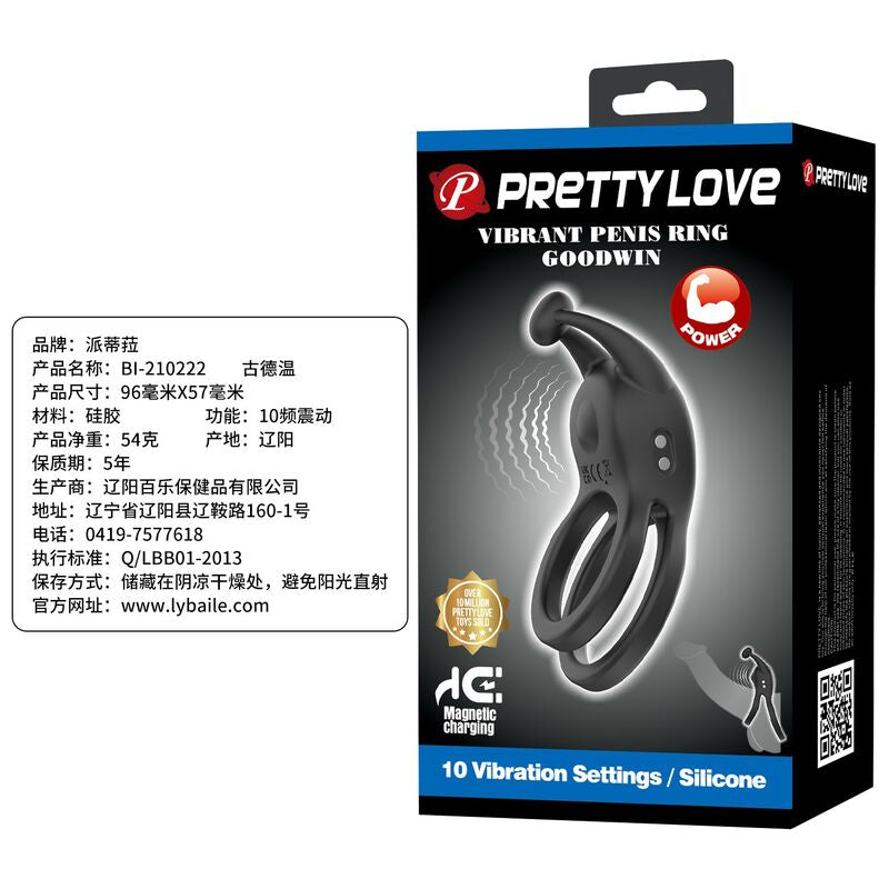 PRETTY LOVE - ANNEAU PÉNIS DOUBLE VIBRANT RECHARGEABLE GOODWIN NOIR