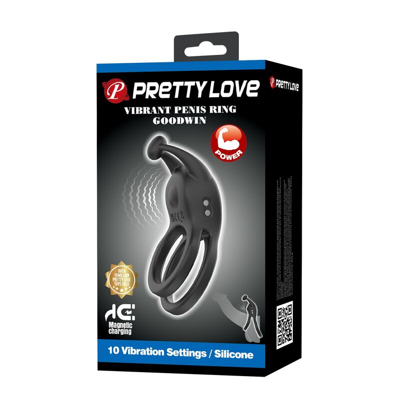 PRETTY LOVE - ANNEAU PÉNIS DOUBLE VIBRANT RECHARGEABLE GOODWIN NOIR