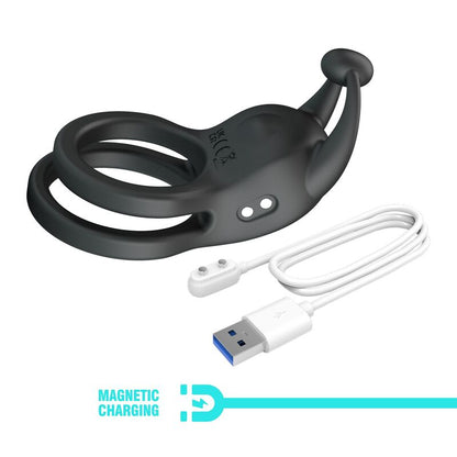 PRETTY LOVE - ANNEAU PÉNIS DOUBLE VIBRANT RECHARGEABLE GOODWIN NOIR