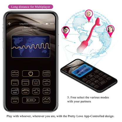 PRETTY LOVE - Å'UF VIBRANT CONTRÃ”LABLE PAR APPLICATION PULSEN 12 FONCTIONS RECHARGEABLE PAR USB ROSE