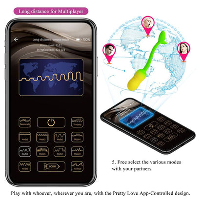 PRETTY LOVE - Å'UF VIBRANT CONTRÃ”LABLE PAR APPLICATION PULSEN 12 FONCTIONS RECHARGEABLE PAR USB VERT-JAUNE
