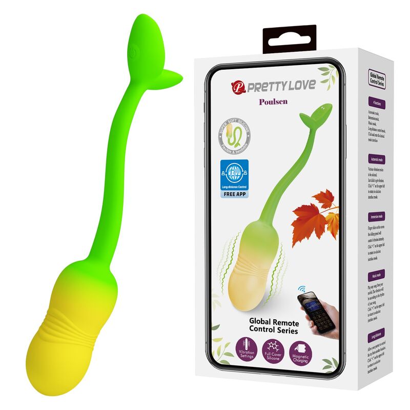PRETTY LOVE - Å'UF VIBRANT CONTRÃ”LABLE PAR APPLICATION PULSEN 12 FONCTIONS RECHARGEABLE PAR USB VERT-JAUNE