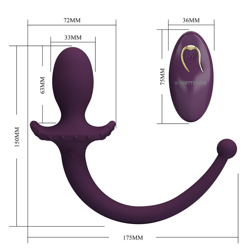 PRETTY LOVE - LIOEA PLUG ANAL VIBRANT AVEC QUEUE 12 FONCTIONS TÉLÉCOMMANDE VIOLETTE