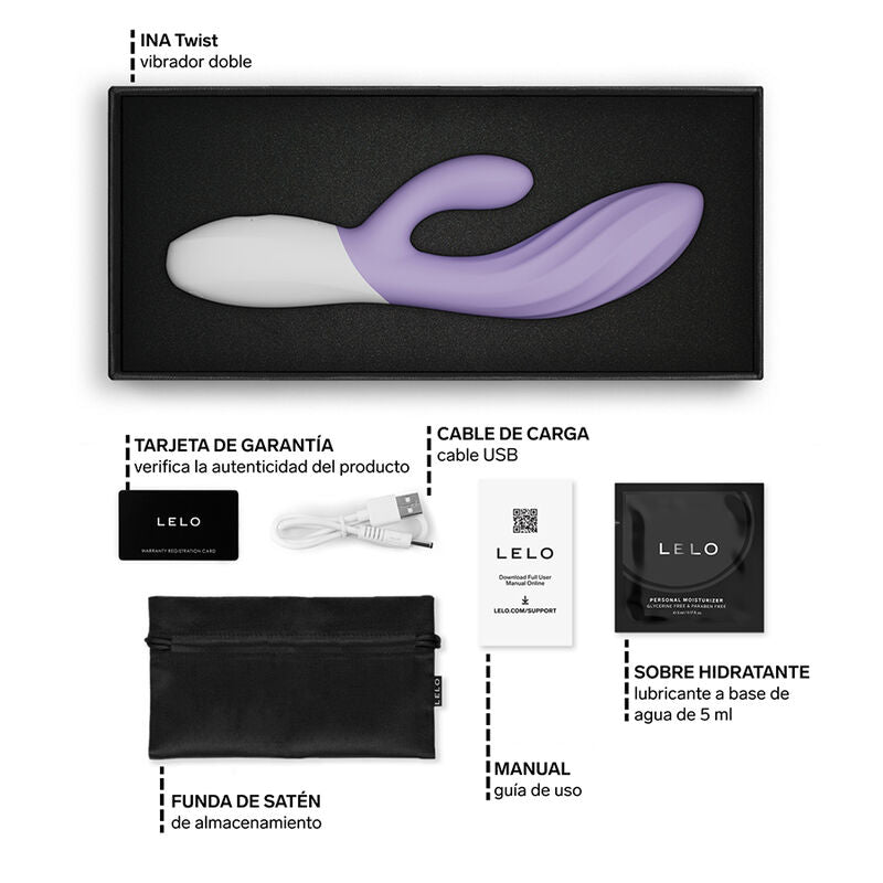 LELO - INA TWIST DOUBLE VIBRATEUR LAPIN POUR LE POINT G ET LE CLITORIS LAVANDE