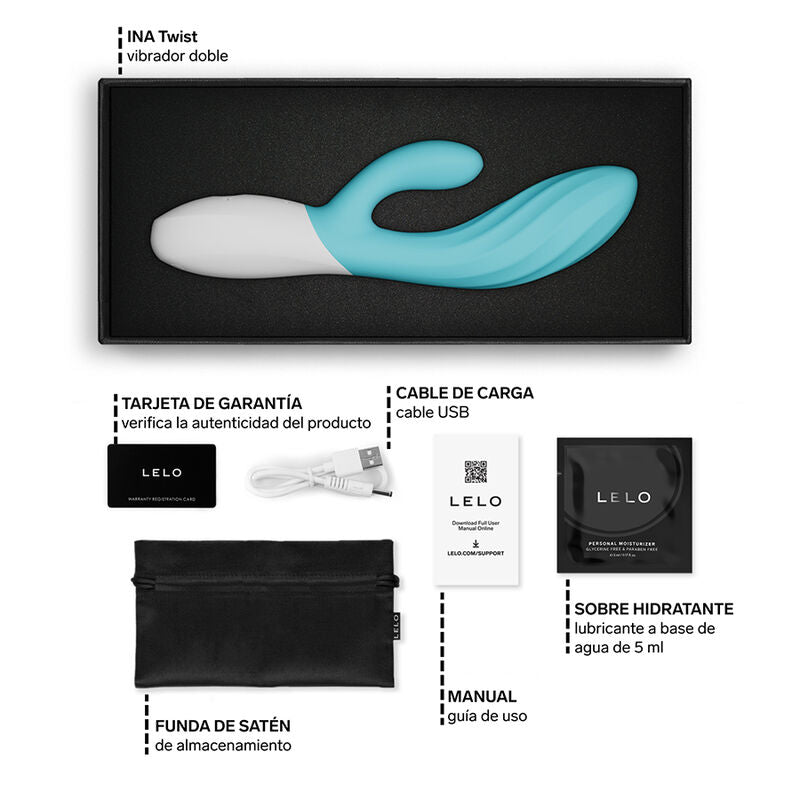 LELO - INA TWIST DOUBLE VIBRATEUR LAPIN POUR LE POINT G ET LE CLITORIS BLEU