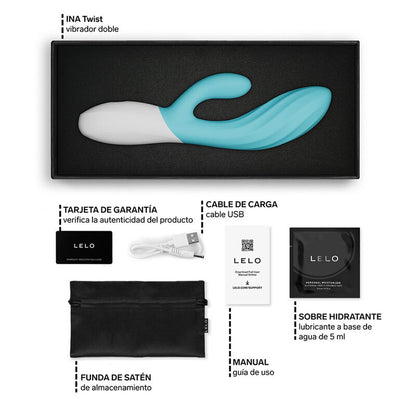 LELO - INA TWIST DOUBLE VIBRATEUR LAPIN POUR LE POINT G ET LE CLITORIS BLEU