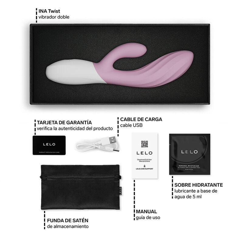 LELO - INA TWIST DOUBLE VIBRATEUR LAPIN POUR LE POINT G ET LE CLITORIS ROSE
