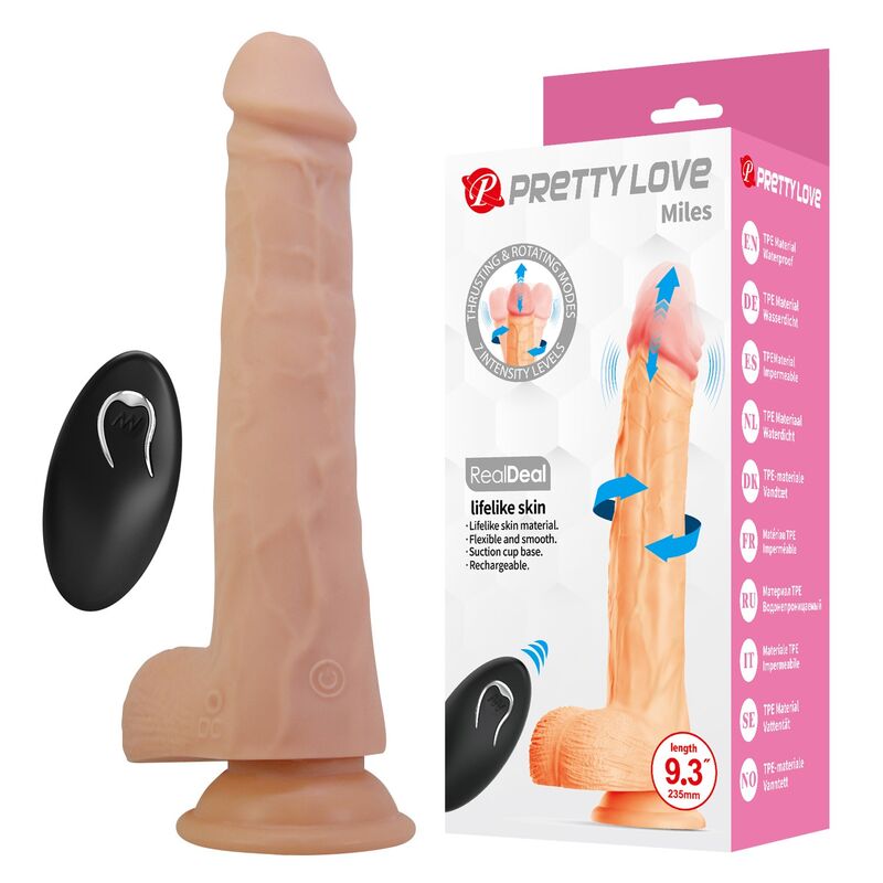 PRETTY LOVE - MILES GODEMICHET VIBRANT À POUSSE ET ROTATION AVEC TÉLÉCOMMANDE 23,5 CM Ø 4,8 CM NATUREL