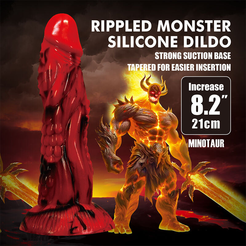 POWER MONSTERS - GODEMICHÉ MINOTAURE FANTASY AVEC VENTOUSE 21 CM Ø 5 CM ROUGE ET NOIR
