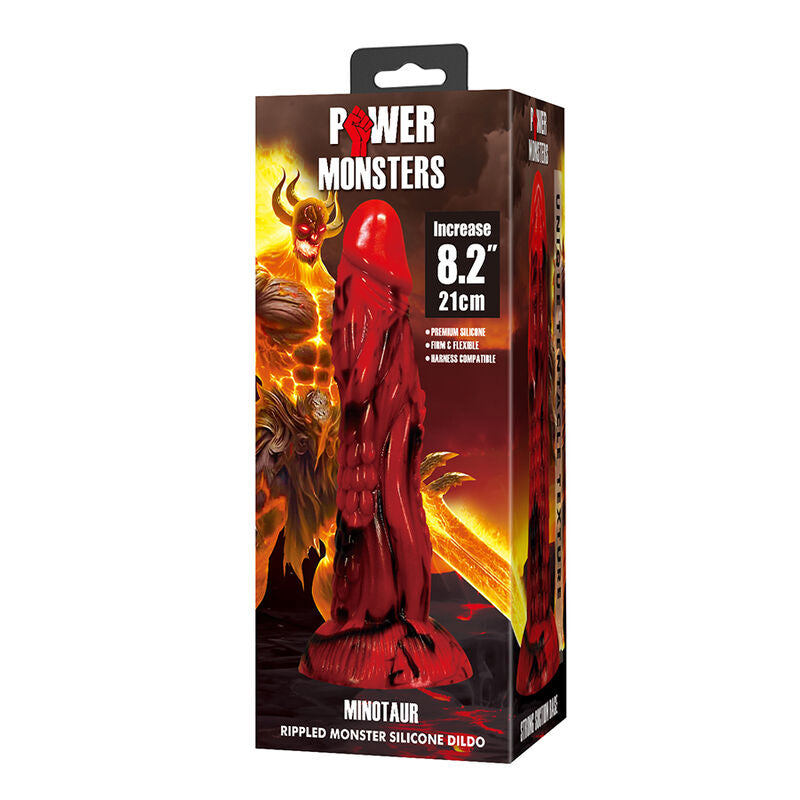 POWER MONSTERS - GODEMICHÉ MINOTAURE FANTASY AVEC VENTOUSE 21 CM Ø 5 CM ROUGE ET NOIR
