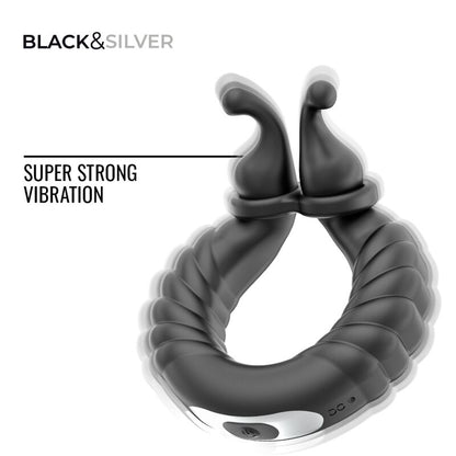 BLACK &amp; SILVER - ANNEAU VIBRANT RECHARGEABLE POUR COUPLES NEO NOIR
