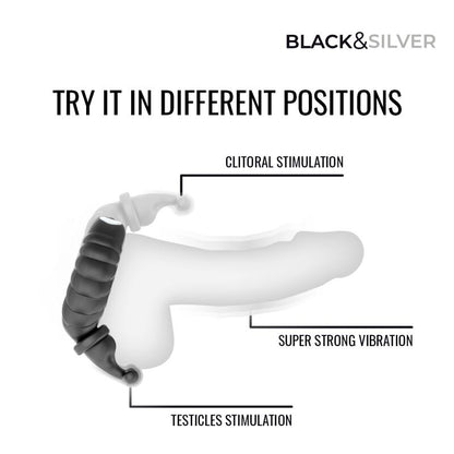 BLACK &amp; SILVER - ANNEAU VIBRANT RECHARGEABLE POUR COUPLES NEO NOIR