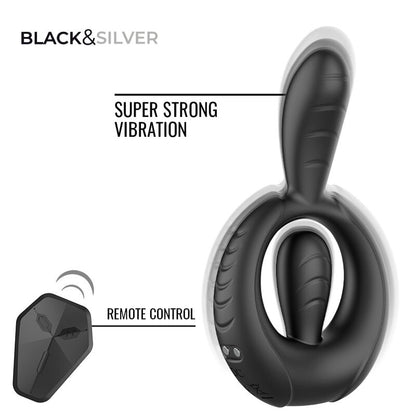 BLACK &amp; SILVER - ANNEAU VIBRANT RECHARGEABLE DECKARD AVEC TÉLÉCOMMANDE NOIR