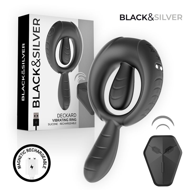 BLACK &amp; SILVER - ANNEAU VIBRANT RECHARGEABLE DECKARD AVEC TÉLÉCOMMANDE NOIR