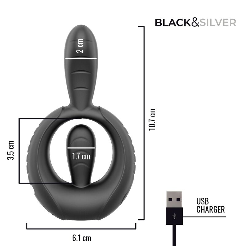 BLACK &amp; SILVER - ANNEAU VIBRANT RECHARGEABLE DECKARD AVEC TÉLÉCOMMANDE NOIR