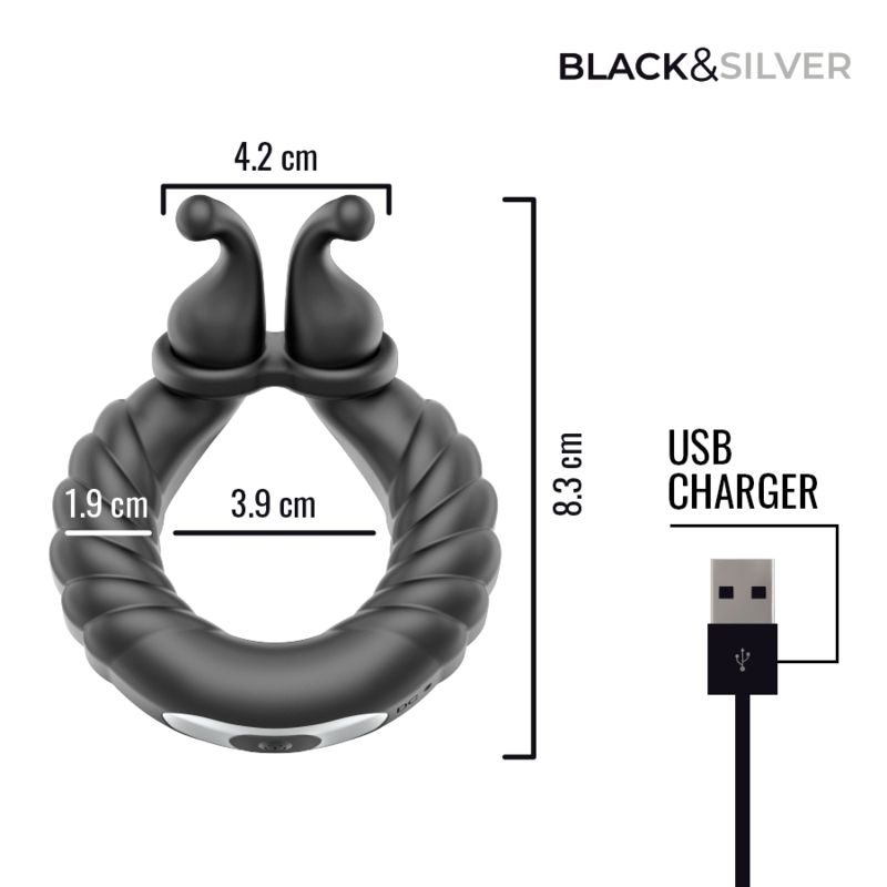 BLACK &amp; SILVER - ANNEAU VIBRANT RECHARGEABLE POUR COUPLES NEO NOIR