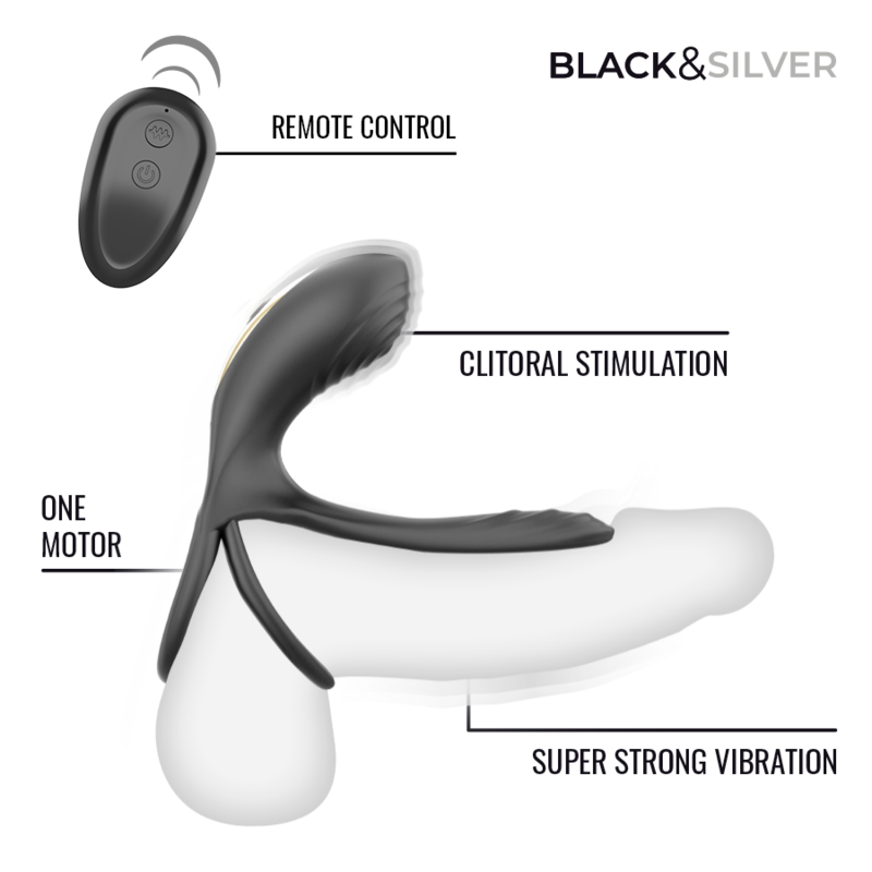 BLACK &amp; SILVER - RIPLEY ANNEAU VIBRANT RECHARGEABLE AVEC TÉLÉCOMMANDE NOIR