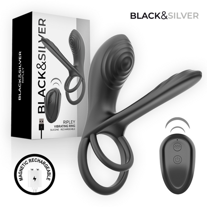 BLACK &amp; SILVER - RIPLEY ANNEAU VIBRANT RECHARGEABLE AVEC TÉLÉCOMMANDE NOIR