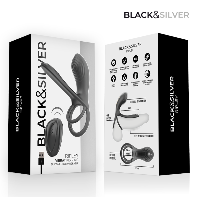 BLACK &amp; SILVER - RIPLEY ANNEAU VIBRANT RECHARGEABLE AVEC TÉLÉCOMMANDE NOIR