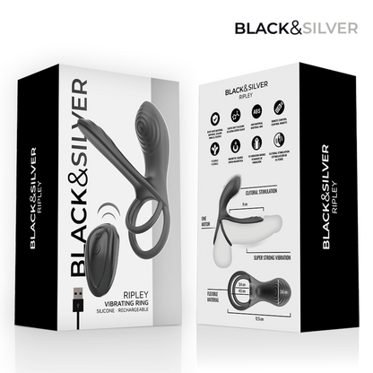 BLACK &amp; SILVER - RIPLEY ANNEAU VIBRANT RECHARGEABLE AVEC TÉLÉCOMMANDE NOIR