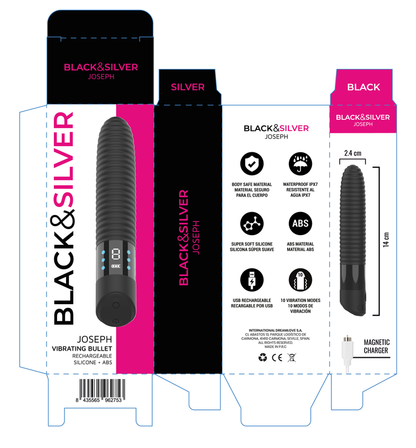 BLACK &amp; SILVER - VIBRATEUR USB RECHARGEABLE JOSEPH AVEC AFFICHAGE LED