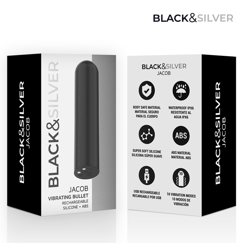 BLACK &amp; SILVER - JACOB BALLE VIBRANTE RECHARGEABLE USB NOIR