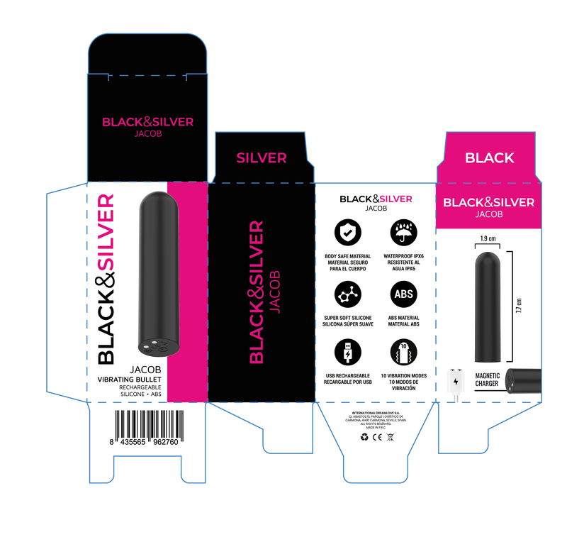 BLACK &amp; SILVER - JACOB BALLE VIBRANTE RECHARGEABLE USB NOIR