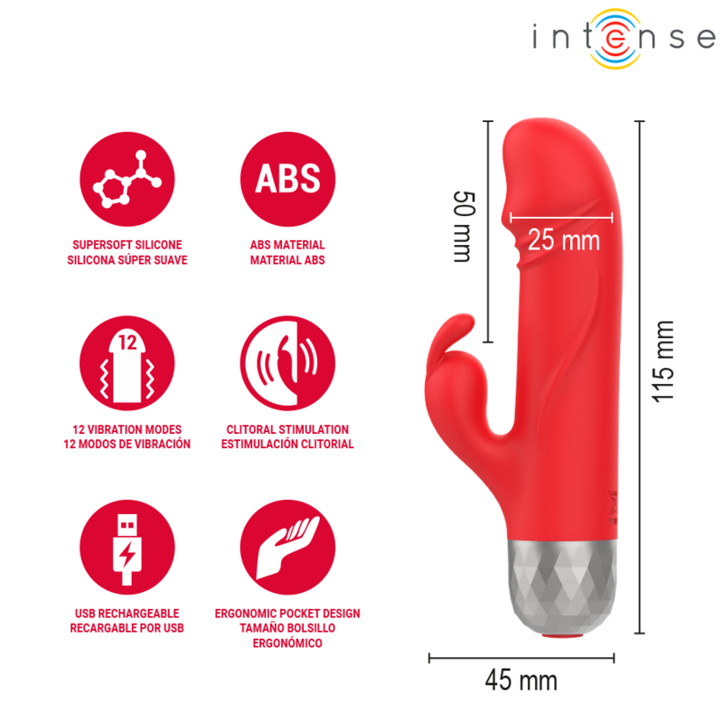 INTENSE - MIKE MINI VIBRATEUR LAPIN RECHARGEABLE USB ROUGE