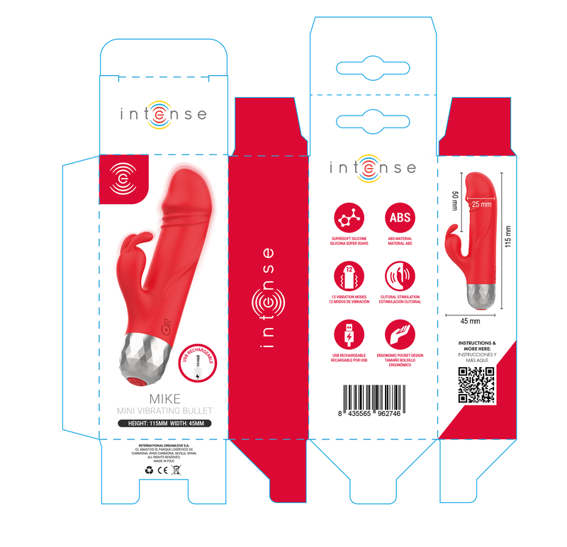 INTENSE - MIKE MINI VIBRATEUR LAPIN RECHARGEABLE USB ROUGE