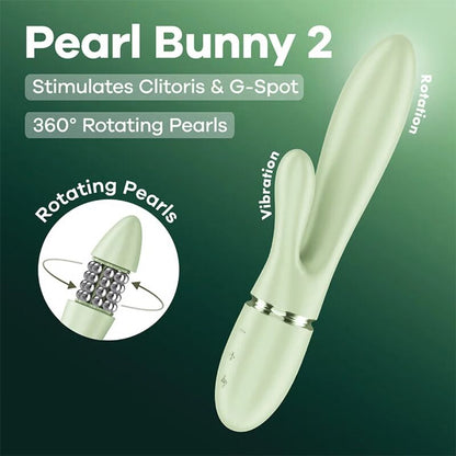 SATISFYER - VIBRATEUR LAPIN PEARL BUNNY 2 AVEC PERLES ROTATIVES VERT CLAIR