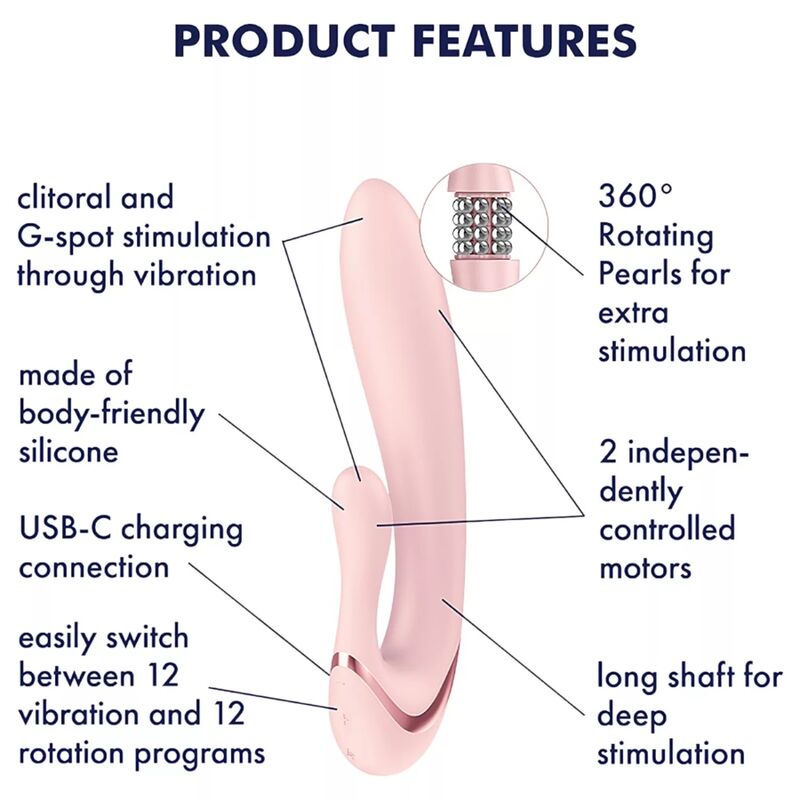 SATISFYER - VIBRATEUR LAPIN PEARL BUNNY 3 AVEC PERLES ROTATIVES ROSE CLAIR