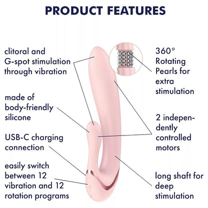 SATISFYER - VIBRATEUR LAPIN PEARL BUNNY 3 AVEC PERLES ROTATIVES ROSE CLAIR