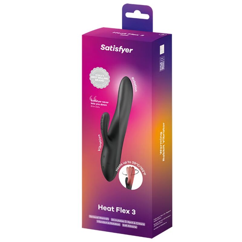 SATISFYER - HEAT FLEX 3 VIBRATEUR CHAUFFANT LAPIN NOIR
