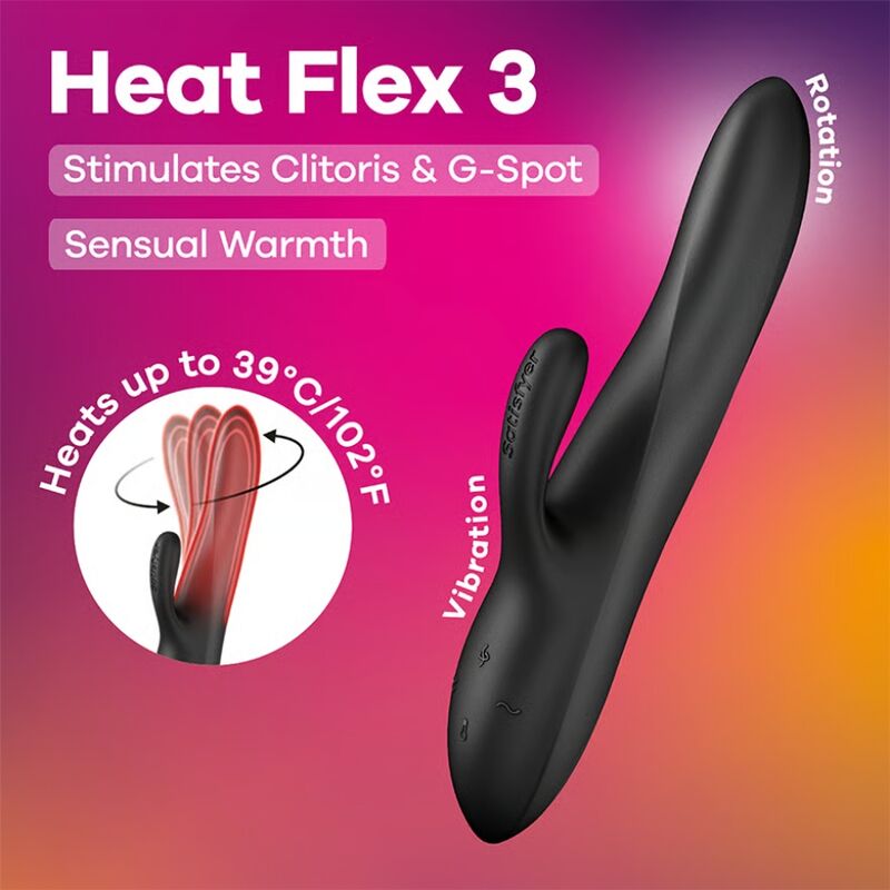 SATISFYER - HEAT FLEX 3 VIBRATEUR CHAUFFANT LAPIN NOIR