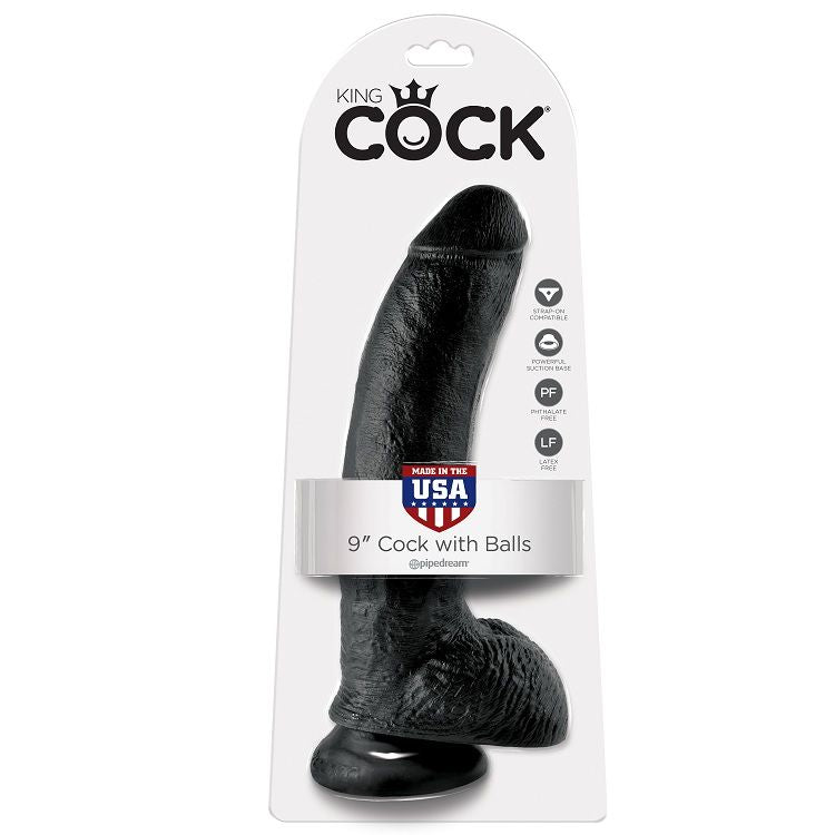 KING COCK - GODE NOIR AVEC BOULES 22.9 CM